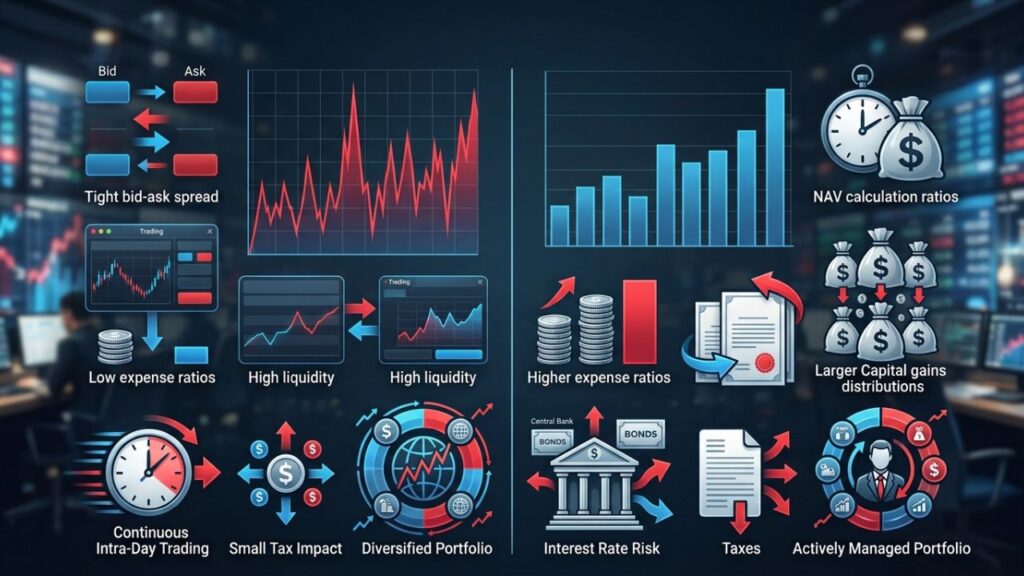 ETF Mutual Fund investment benefits illustration