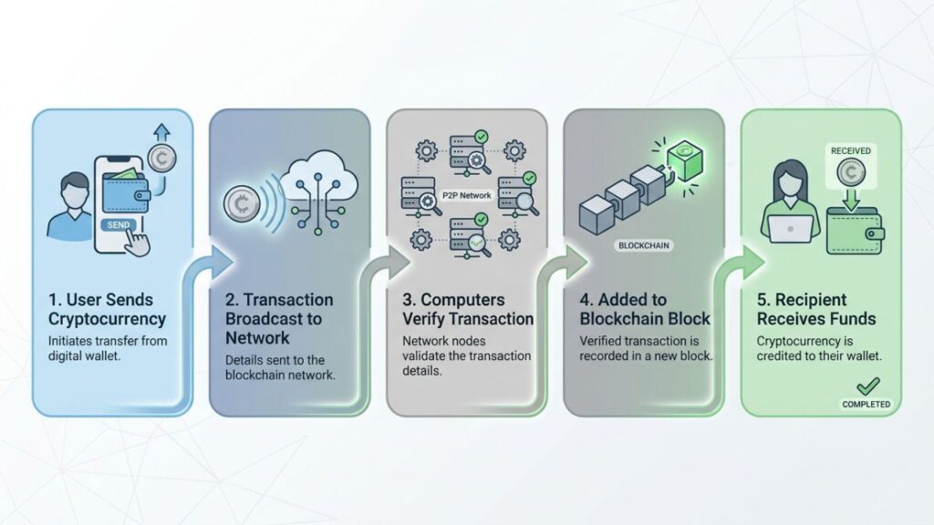 Cryptocurrency transaction process on blockchain