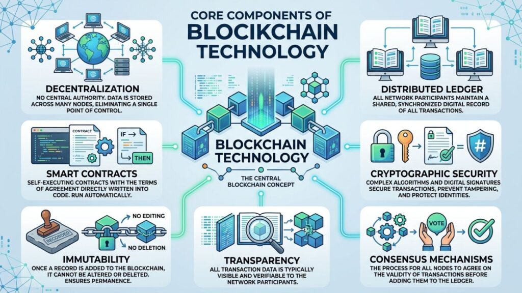 Blockchain features including security and consensus